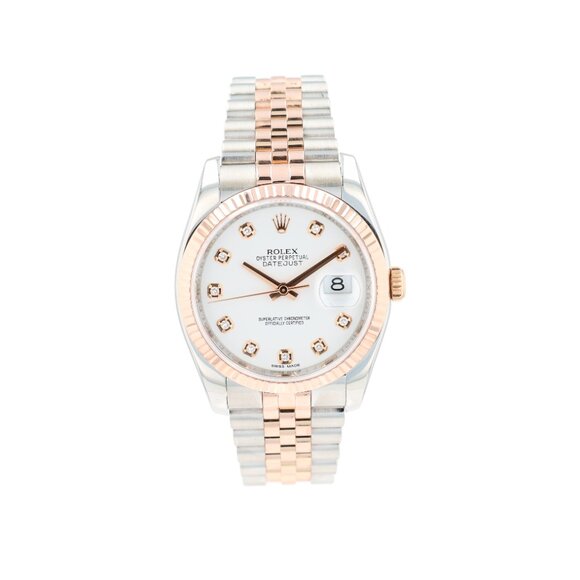 B&P Rolex Datejust 116231 36mm White Diamond (N.S) Dial Fluted Bezel Jubilee